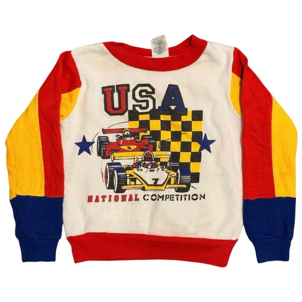 Vintage 80s Kids USA National Competition Racing Sweatshirt Colorblock - Size 6